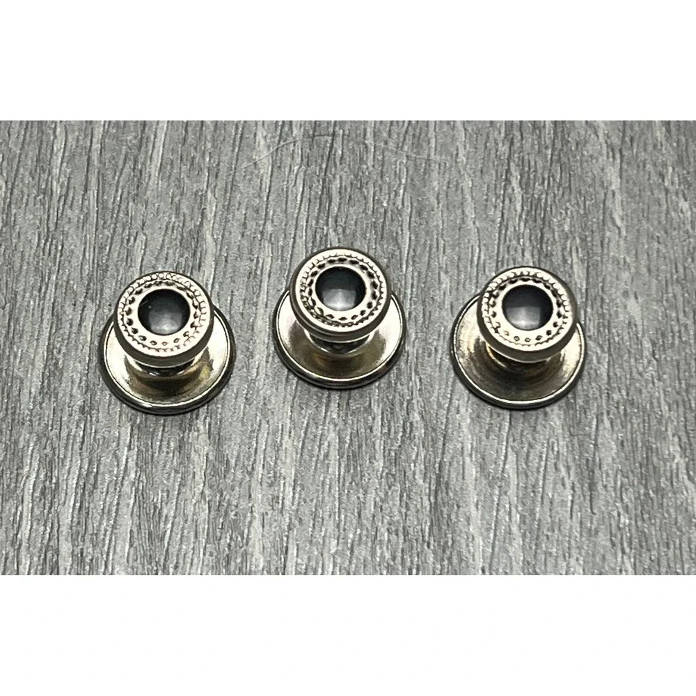 Vintage Silver Tone Black Inlay Beaded Border Tuxedo Shirt Studs Set of 3